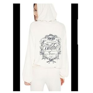 Wildfox Cream Hoodie with Black Floral Crest Back Graphic
